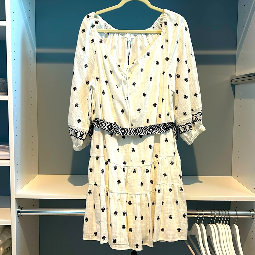 NWT A loves A dress.  Size medium. White/black. Lined. Removable belt. Gorgeous